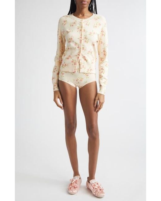Simone Rocha Natural Tiny Flowers Knit Micro Shorts