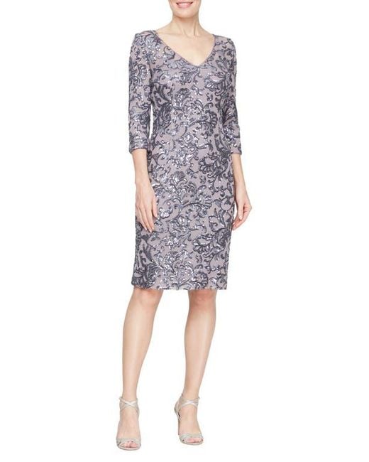 Alex Evenings Blue Sequined Sheath Dress