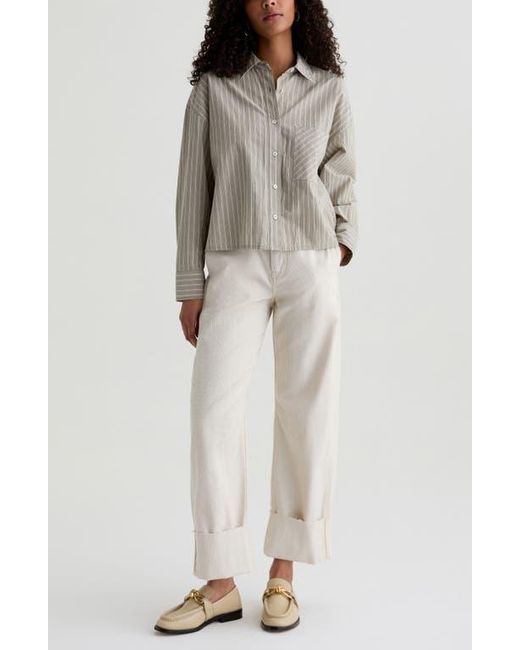 AG Jeans White Mercer High Waist Cuffed Barrel Leg Pants