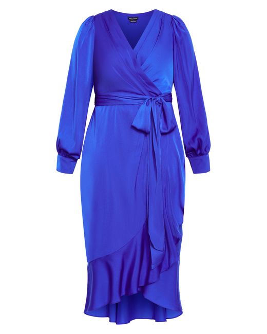 City Chic Blue Ophelia Long Sleeve Faux Wrap Maxi Dress