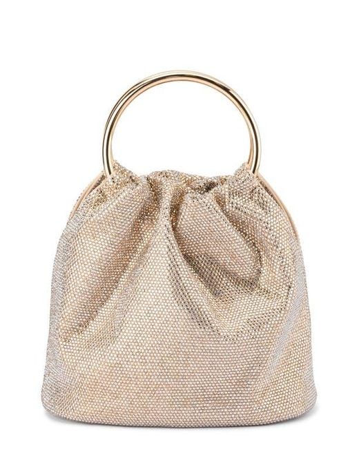 Olga Berg Natural Mabel Crystal Top Handle Clutch