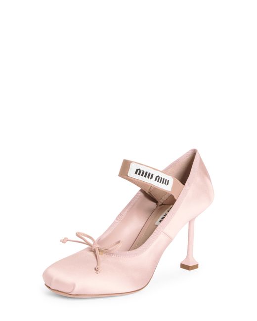 Miu Miu Logo Band Ballerina Pump in Pink | Lyst