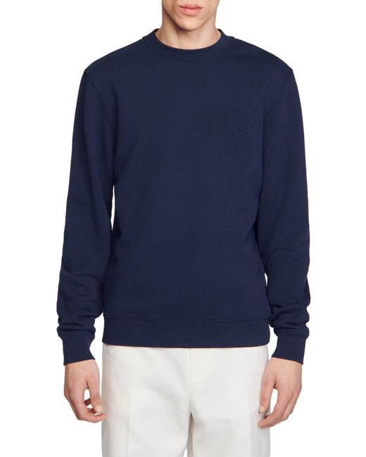 Sandro Blue Easy Glossy Flower Cotton Graphic Sweatshirt for men