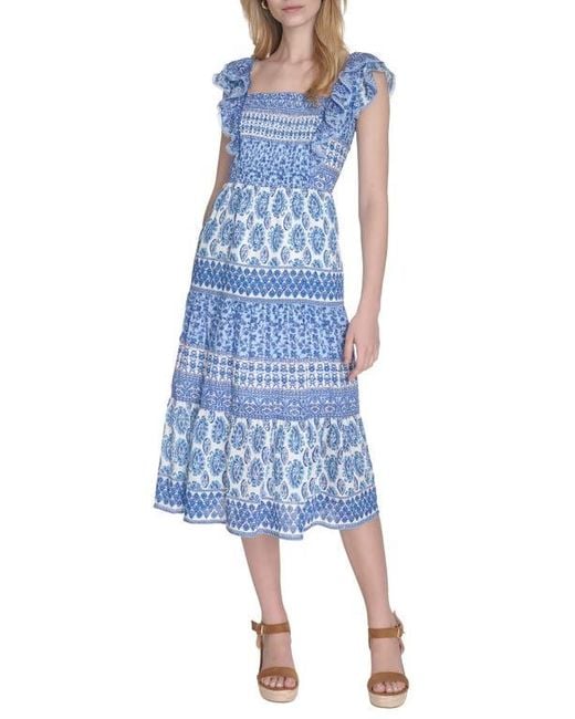 Eliza J Women's Blue Ruffle Sleeve Midi Dress