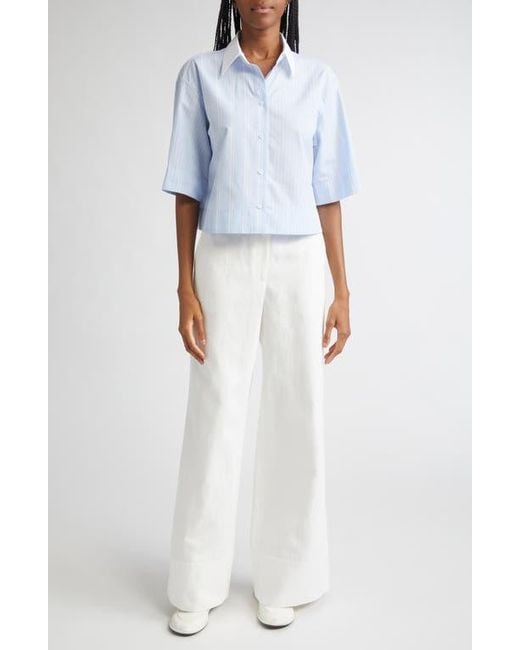 Lafayette 148 New York White Charles Cotton & Linen Wide Leg Pants