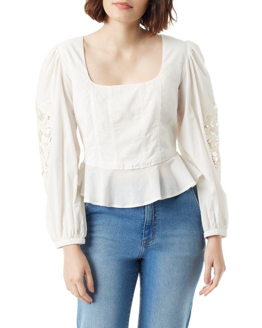 Sam Edelman White Lainey Lace Accent Cotton Peplum Top