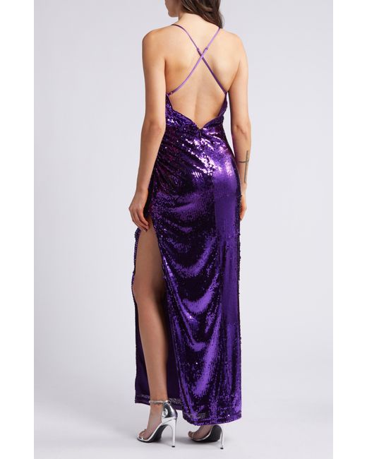 Lulus Purple Keep It Sparkly Sequin Sleeveless Gown