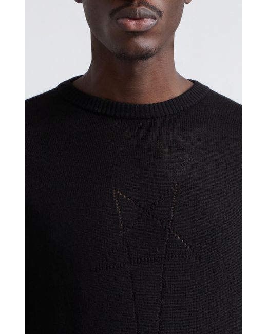 Rick Owens Black Maglia Penta Jacquard Virgin Wool Crewneck Sweater for men