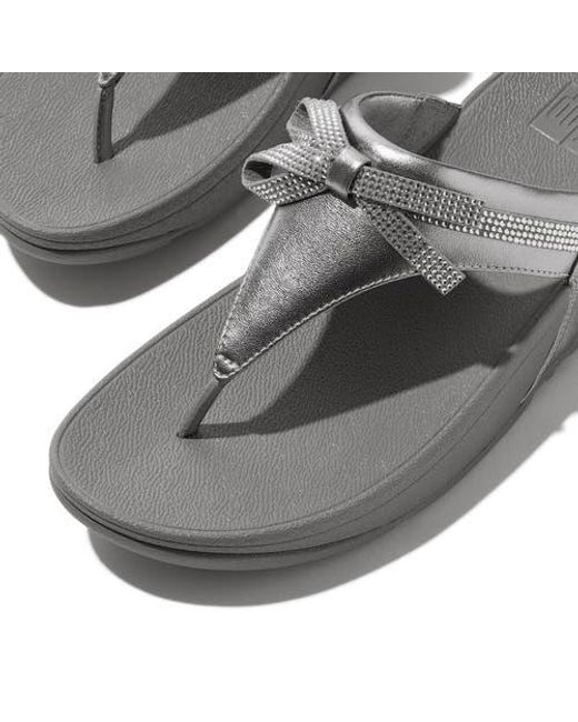 Fitflop Gray Lulu Glitz Bow Leather Toe Post Sandals