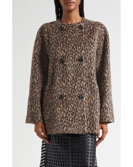 Emporio Armani Brown Leopard Print Wool Blend Double Breasted Jacket