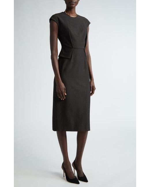 St. John Pinstripe Jersey Peplum Sheath Dress in Black Lyst