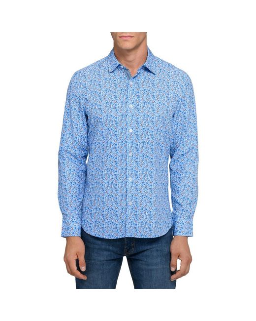 Con.struct Blue Amber Floral Woven Long Sleeve Basic for men