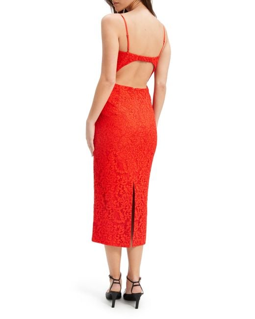 Bardot Red Ivanna Lace Cutout Midi Dress