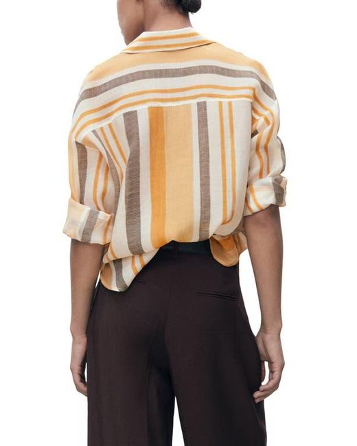 Mango White Striped Button-Up Shirt