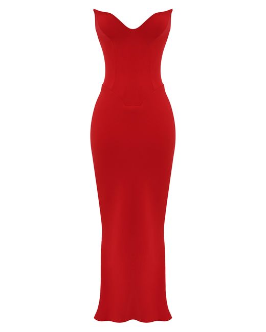House Of Cb Red Tamara Strapless Stretch Satin Gown