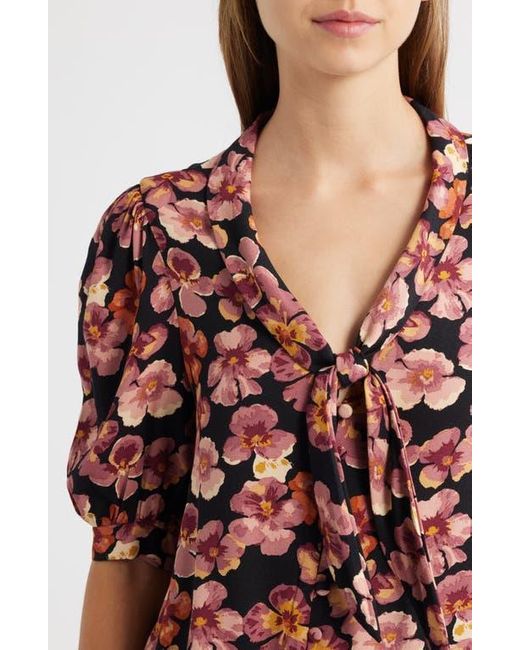 Reformation Multicolor Joelle Floral Tie Neck Button-Up Top