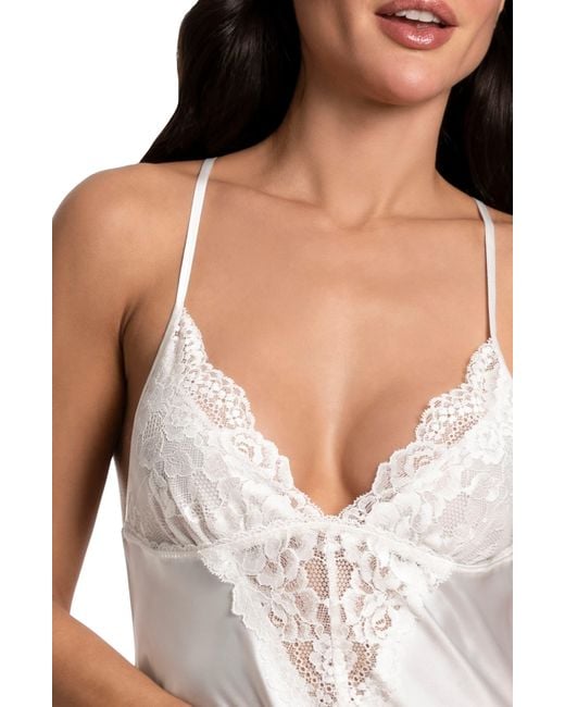 In Bloom White Juliet Lace Trim Satin Chemise