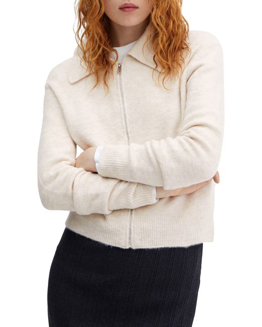Mango Collar Zip Sweater in White Lyst