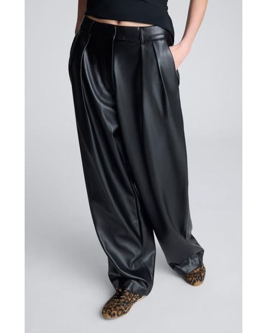 Kenneth Cole Black Double Pleat High Waist Wide Leg Faux Leather Pants
