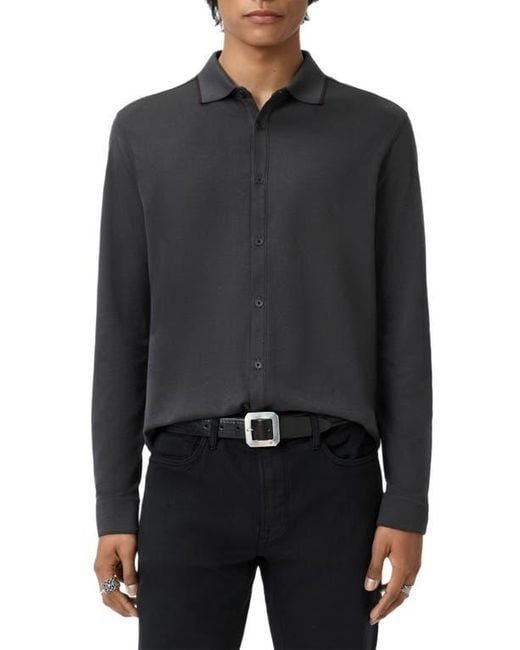 John Varvatos Men's Black Drewce Bird's Eye Button-Up Shirt