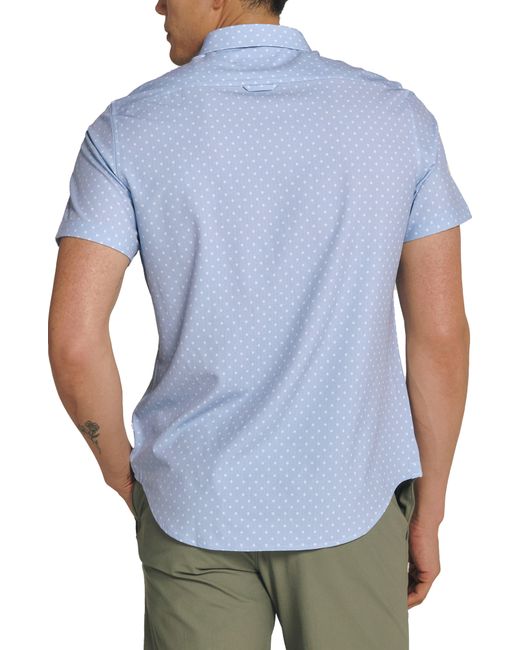 7 Diamonds Blue Gareth Floral Dot Short Sleeve Performance Button-up Shirt for men