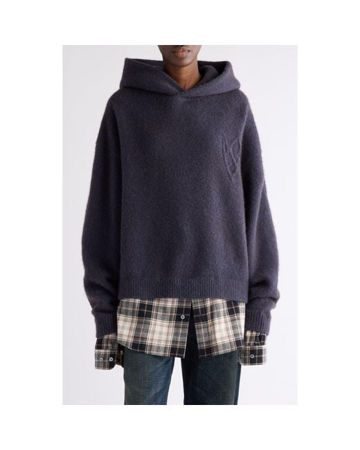 Acne Blue Krisp Layered Yak Hair & Alpaca Blend Sweater Hoodie