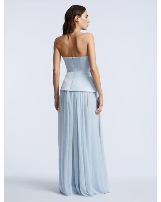 BCBGMAXAZRIA Blue Strapless Peplum Gown
