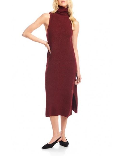 Karen Kane Women's Red Turtleneck Sleeveless Sweater Midi Dress