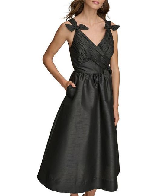 Donna Karan Black Bow Fit & Flare Midi Cocktail Dress