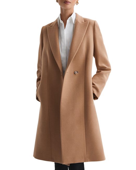 Reiss Brown Arlow - Camel Petite Wool Blend Double Breasted Coat, Us 6