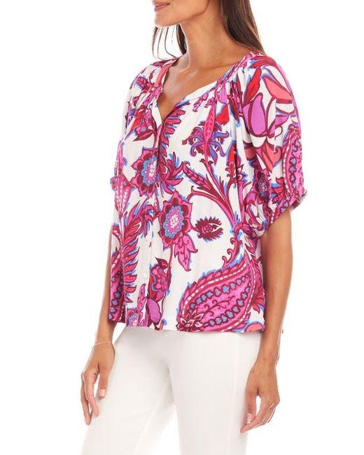 Karen Kane Red Floral Button-Up Peasant Top