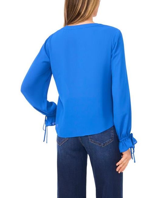 Cece Blue Tie Cuff Button-Up Top