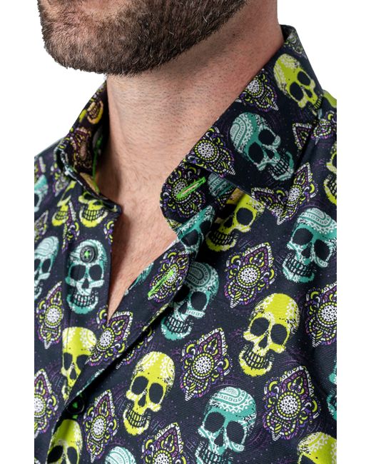 Maceoo Fibonacci Regular Fit Skull Buttonup Shirt in Green for Men Lyst