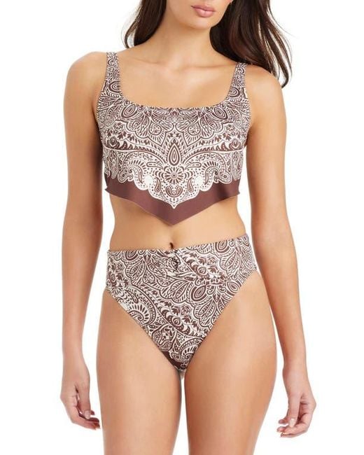 Sanctuary Gray Printed Handkerchief Hem Tankini Top