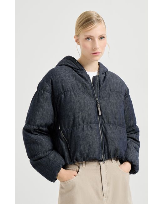 Brunello Cucinelli Blue Effect Twill Down Jacket