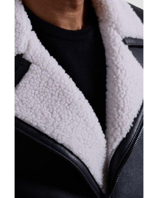 Bugatchi Black Genuine Shearling Biker Jacket for men