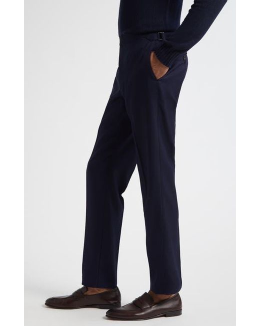 Thom Sweeney Blue Flat Front Wool Hopsack Pants for men