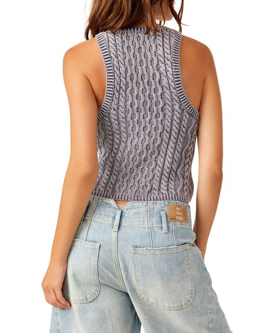 Free People Blue High Tide Cable Stitch Cotton Sweater Tank