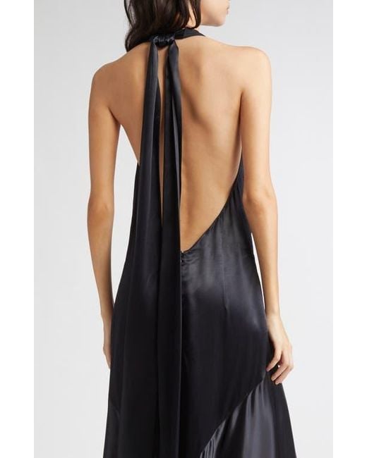 Marni Black Gathered Satin Halter Gown