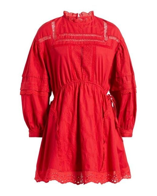 Damson Madder Red Clancy Lace & Eyelet Long Sleeve Organic Cotton Minidress