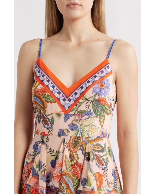 Eliza J Pink Floral Cascade Ruffle Maxi Dress
