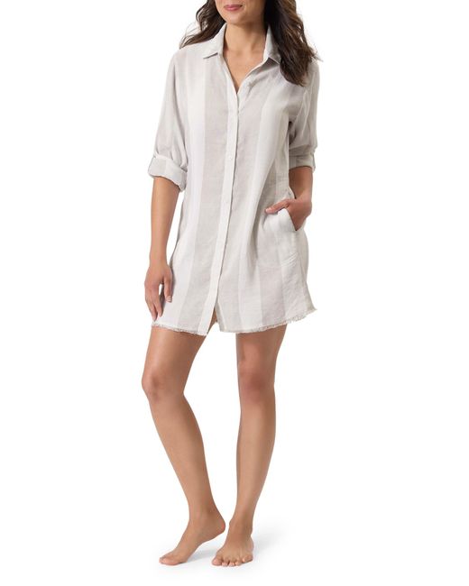 Tommy Bahama White Rugby Beach Stripe Cover-up Tunic Shirt