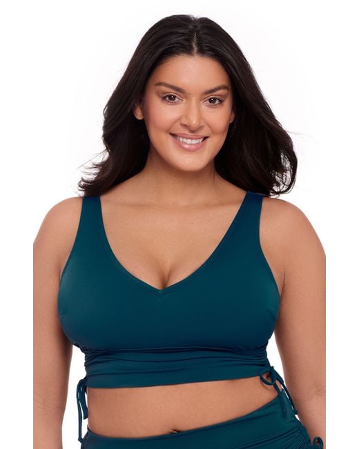 S3 Apparel Blue Supportive And Sculpting Cinched Adjustable Midkini Swimsuit Top