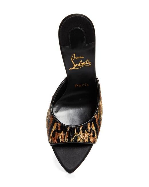 Christian Louboutin Black Miss Z Ocelot Sequin Silk Sandal