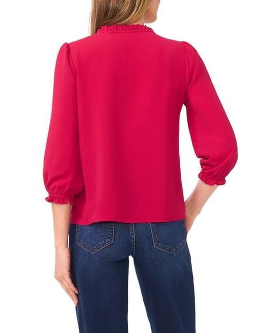 Cece Red Ruffle V-Neck Blouse