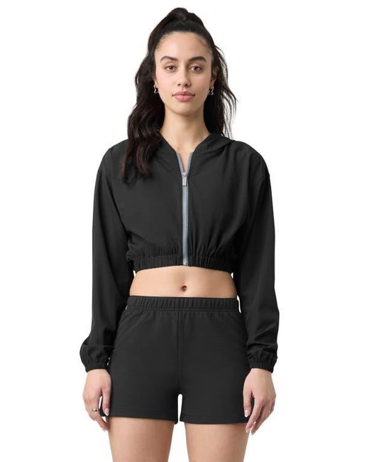 Florence By Mills Black Front Zip Hooded Crop Track Jacket