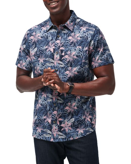 Travis Mathew Blue Shoot The Channel Floral Short Sleeve Stretch Button-up Shirt for men
