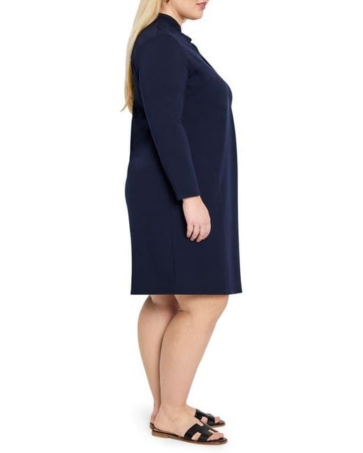 NIC+ZOE Blue Ruffle Collar Long Sleeve A-Line Dress
