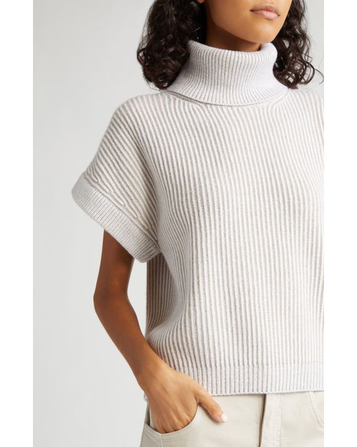 Eleventy Short Sleeve Turtleneck Sweater in White | Lyst
