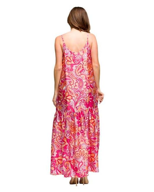 24seven Comfort Apparel Red Maternity Print Lightweight Spaghetti Strap Pocket Maxi Dress